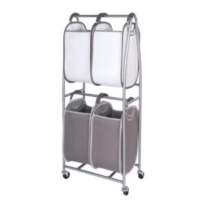 2 tier vertical rolling laundry cart by neatfreak! - rolling storage cart on wheels with 4 x tote hampers for laundry, towels, blankets & bathroom organization - quad laundry sorter