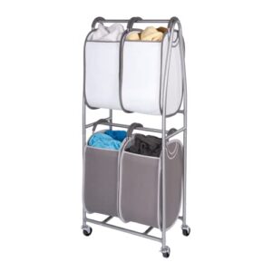 2 Tier Vertical Rolling Laundry Cart by Neatfreak! - Rolling Storage Cart On Wheels With 4 x Tote Hampers For Laundry, Towels, Blankets & Bathroom Organization - Quad Laundry Sorter