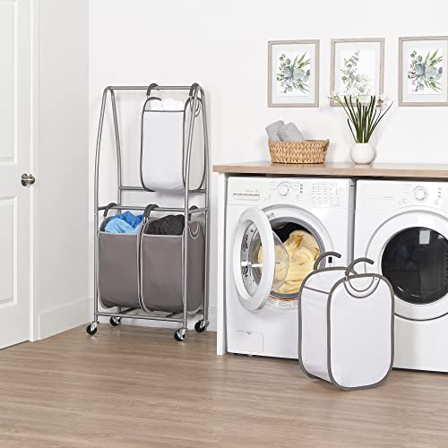 2 Tier Vertical Rolling Laundry Cart by Neatfreak! - Rolling Storage Cart On Wheels With 4 x Tote Hampers For Laundry, Towels, Blankets & Bathroom Organization - Quad Laundry Sorter