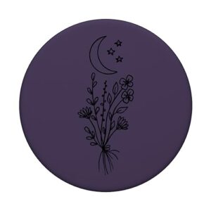 Dark Purple - Boho Moon Wildflower Floral PopSockets Standard PopGrip