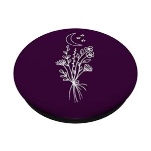 Eggplant Dark Purple - Boho Moon Wildflower Floral PopSockets Swappable PopGrip