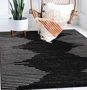 rugshop bohemian stripe stain resistant high traffic living room kitchen bedroom dining home office area rug 5'x7' black