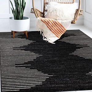 Rugshop Bohemian Stripe Stain Resistant High Traffic Living Room Kitchen Bedroom Dining Home Office Area Rug 5'x7' Black