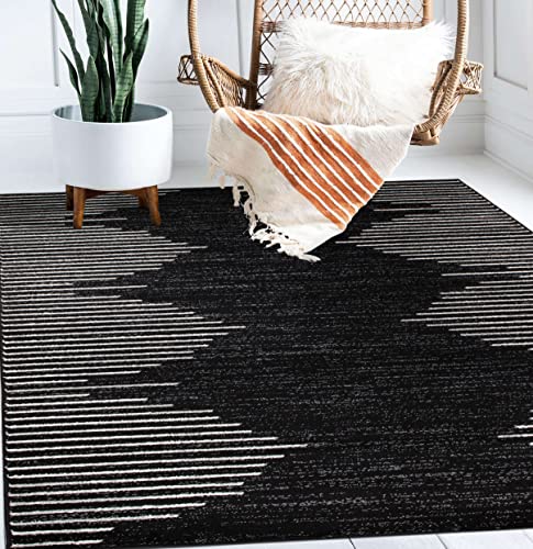 Rugshop Bohemian Stripe Stain Resistant High Traffic Living Room Kitchen Bedroom Dining Home Office Area Rug 5'x7' Black