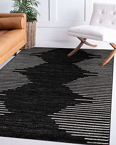 Rugshop Bohemian Stripe Stain Resistant High Traffic Living Room Kitchen Bedroom Dining Home Office Area Rug 5'x7' Black