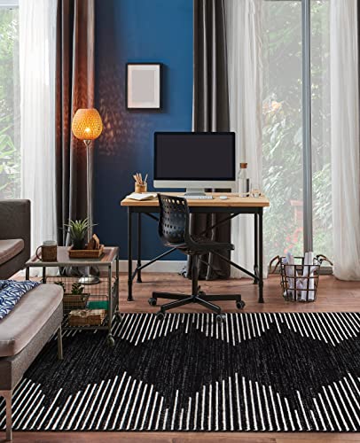 Rugshop Bohemian Stripe Stain Resistant High Traffic Living Room Kitchen Bedroom Dining Home Office Area Rug 5'x7' Black