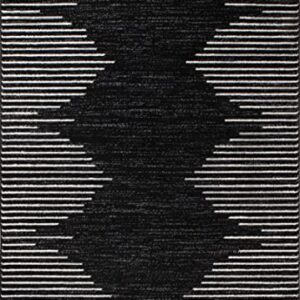 Rugshop Bohemian Stripe Stain Resistant High Traffic Living Room Kitchen Bedroom Dining Home Office Area Rug 5'x7' Black