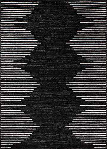 Rugshop Bohemian Stripe Stain Resistant High Traffic Living Room Kitchen Bedroom Dining Home Office Area Rug 5'x7' Black