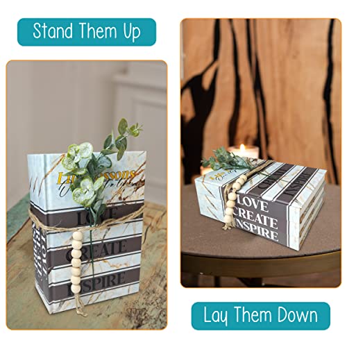 ZOKAEL Decorative Book Decor - Set Includes 3 Hard Cover Books with Love Create Inspire Quote, Decorated with Twine and Beads and A Faux Leaf. A Great Gift Idea