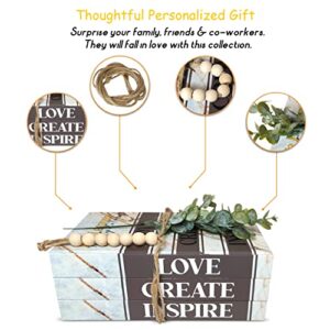 ZOKAEL Decorative Book Decor - Set Includes 3 Hard Cover Books with Love Create Inspire Quote, Decorated with Twine and Beads and A Faux Leaf. A Great Gift Idea