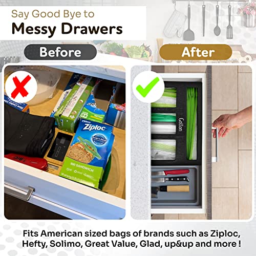 Ziploc Organizer-Ziploc Bag Holder-Ziplock Bag Storage Organizer-Compatible with Gallon,Quart,Sandwich & SnackBags-Baggie Storage Organizer for Drawer-Ziplock Organizer for Drawer