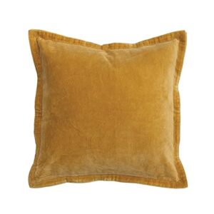 creative co-op cotton velvet pillow with patterned flanged edge, mustard, 20" l x 20" w x 1" h