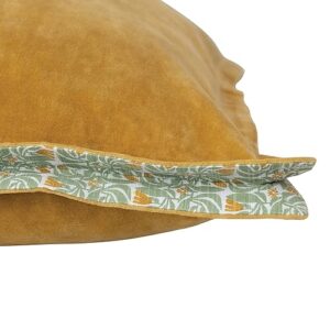 Creative Co-Op Cotton Velvet Pillow with Patterned Flanged Edge, Mustard, 20" L x 20" W x 1" H
