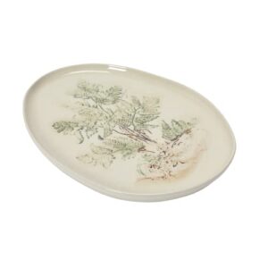 creative co-op oval debossed stoneware platter, cream and green reactive glaze, 14''l x 10''w x 1''h