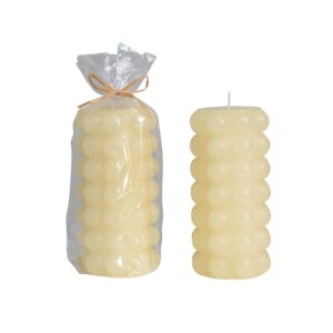 creative co-op unscented hobnail pillar, cream candles, 3" l x 3" w x 6" h