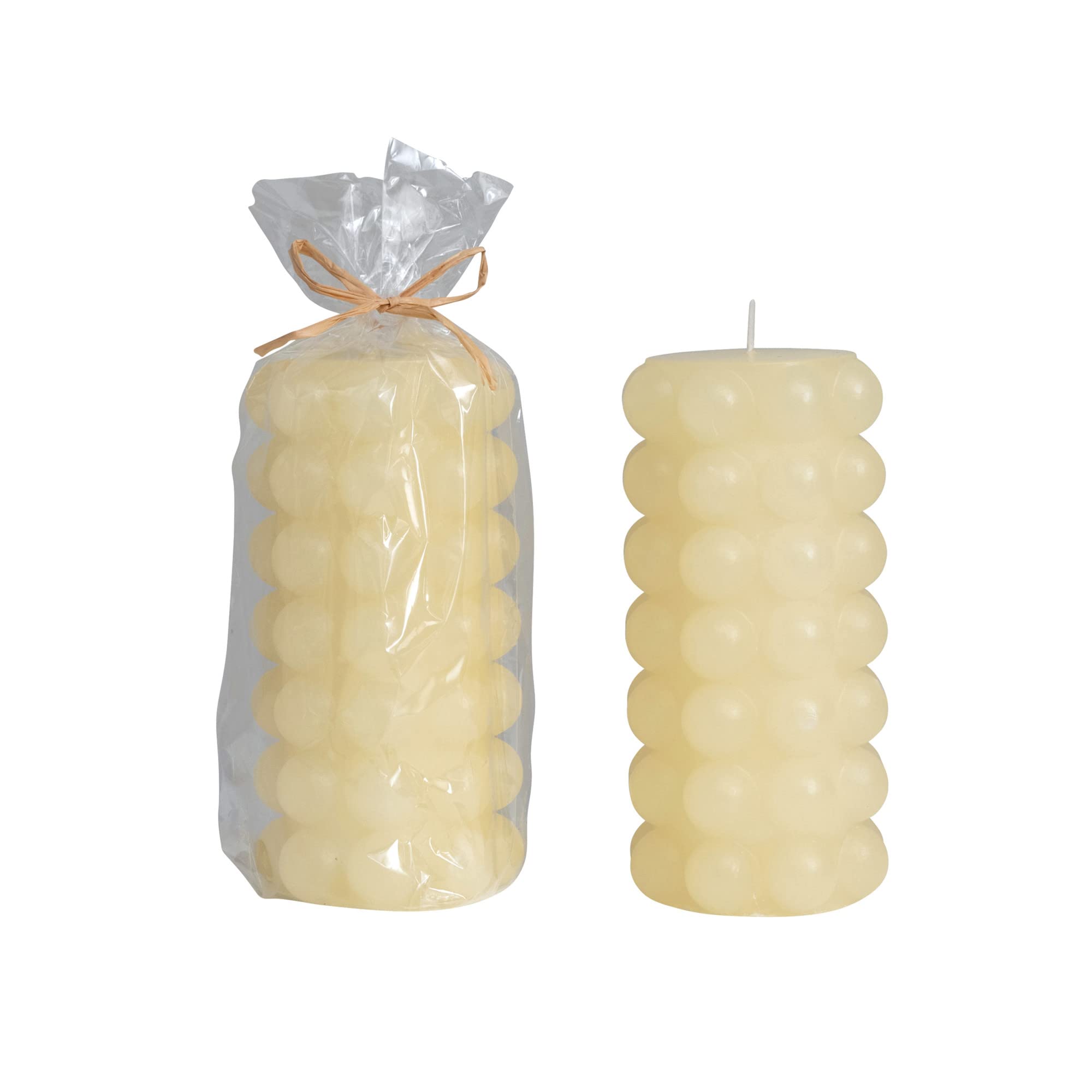 Creative Co-Op Unscented Hobnail Pillar, Cream Candles, 3" L x 3" W x 6" H