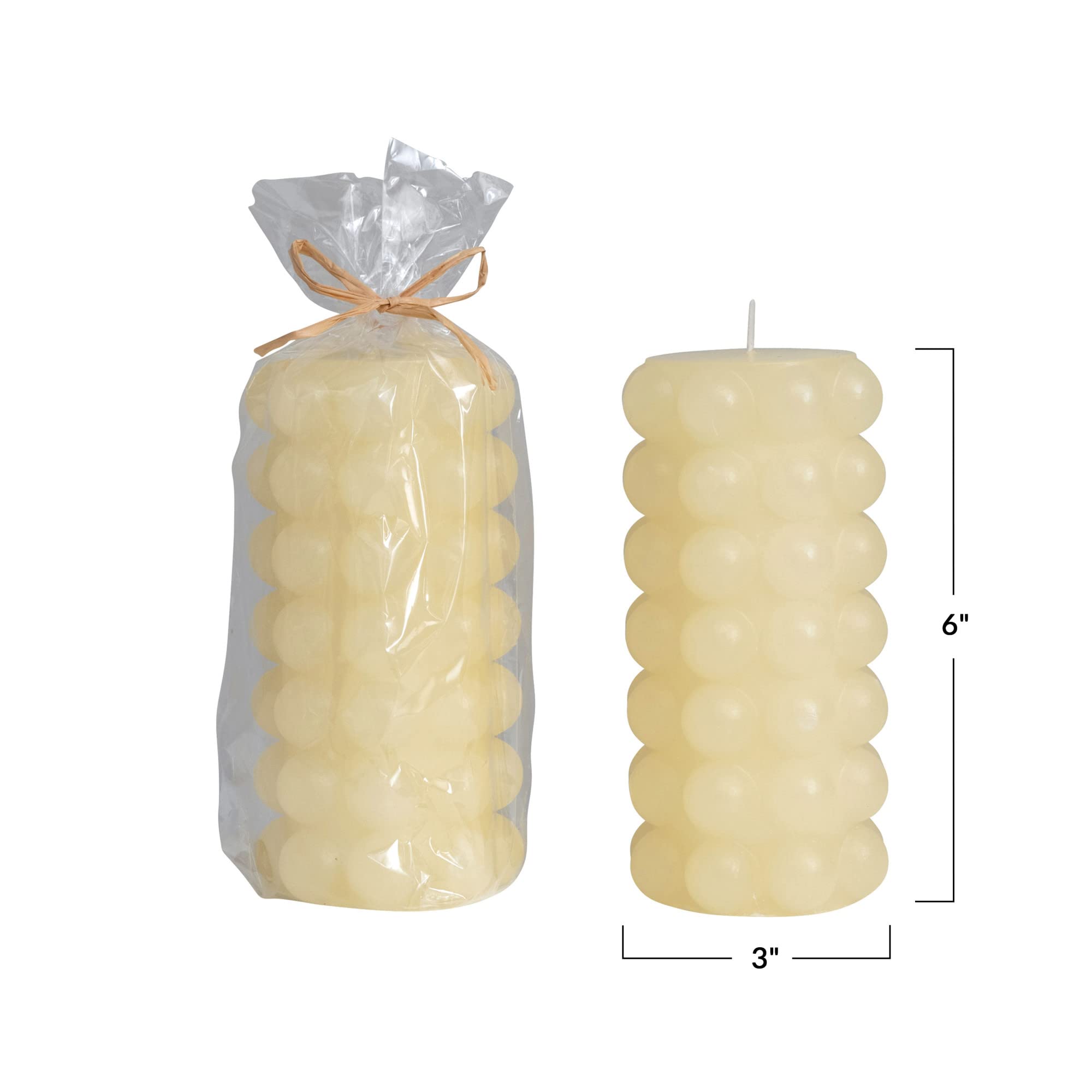 Creative Co-Op Unscented Hobnail Pillar, Cream Candles, 3" L x 3" W x 6" H