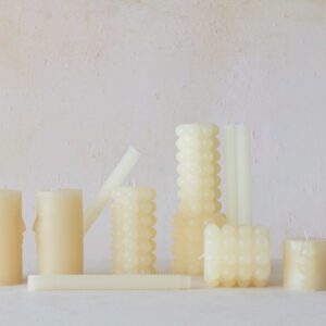 Creative Co-Op Unscented Hobnail Pillar, Cream Candles, 3" L x 3" W x 6" H