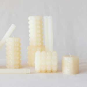 Creative Co-Op Unscented Hobnail Pillar, Cream Candles, 3" L x 3" W x 6" H