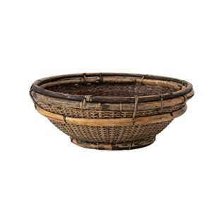 creative co-op handwoven bamboo and rattan bowl, distressed finish decorative storage, 14" l x 14" w x 5" h, natural