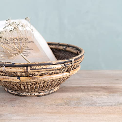 Creative Co-Op Handwoven Bamboo and Rattan Bowl, Distressed Finish Decorative Storage, 14" L x 14" W x 5" H, Natural