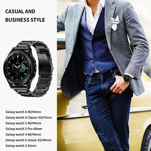 Samsung Galaxy Watch 6 Band Classic 43mm 47mm 40mm 44mm, Samsung Galaxy Watch 5 Band Pro 45mm 40mm 44mm, Samsung Galaxy Watch 4 Band Classic 40mm 44mm 42mm 46mm Men 20mm Metal Business Band Solid Stainless Steel (Black)