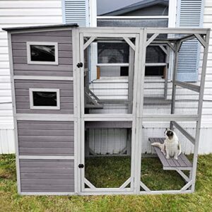 cat house outdoor cat enclosures 77" large catio with run cat cage with platforms kitty playpen,4 tiers