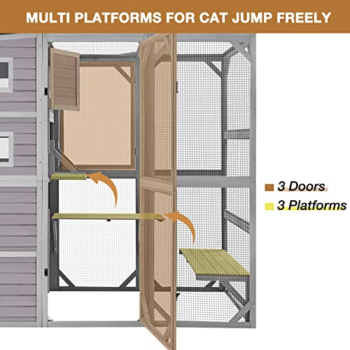 Cat House Outdoor Cat Enclosures 77" Large Catio with Run Cat Cage with Platforms Kitty Playpen,4 Tiers