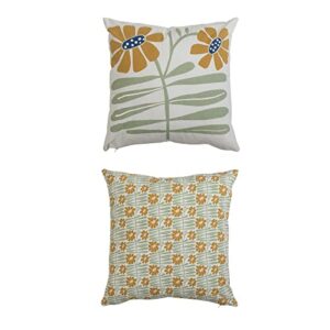 creative co-op creative co-op cotton printed pillow with flowers, embroidery and floral printed back, set of 2 styles