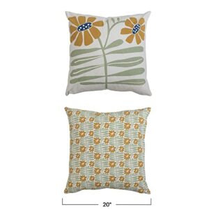 Creative Co-Op Creative Co-Op Cotton Printed Pillow with Flowers, Embroidery and Floral Printed Back, Set of 2 Styles