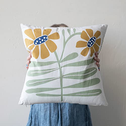 Creative Co-Op Creative Co-Op Cotton Printed Pillow with Flowers, Embroidery and Floral Printed Back, Set of 2 Styles