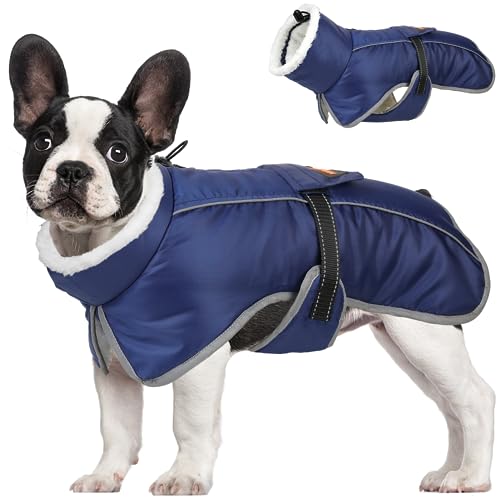 Mklhgty Dog Coat, Reflective & Adjustable Dog Winter Coat with Buckle Fleece Turtleneck for Small Medium Large Dogs, Windproof Waterproof Snow Jacket Vest with Leash Hole for Cold Weather