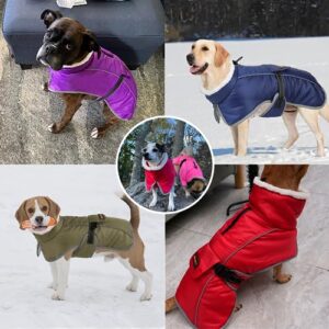 Mklhgty Dog Coat, Reflective & Adjustable Dog Winter Coat with Buckle Fleece Turtleneck for Small Medium Large Dogs, Windproof Waterproof Snow Jacket Vest with Leash Hole for Cold Weather