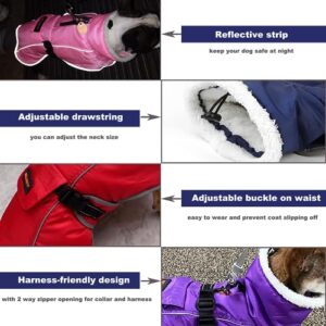 Mklhgty Dog Coat, Reflective & Adjustable Dog Winter Coat with Buckle Fleece Turtleneck for Small Medium Large Dogs, Windproof Waterproof Snow Jacket Vest with Leash Hole for Cold Weather