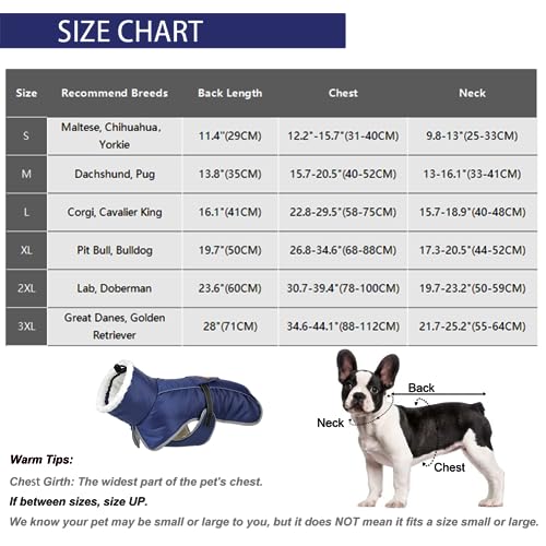 Mklhgty Dog Coat, Reflective & Adjustable Dog Winter Coat with Buckle Fleece Turtleneck for Small Medium Large Dogs, Windproof Waterproof Snow Jacket Vest with Leash Hole for Cold Weather