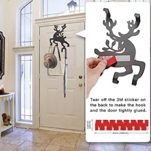 SELEWARE Decorative Deer Over The Door Hanger Hook, Heavy Duty Over Door Bathroom Robe Towel Hanger with 4 Hooks, Compact Design, Home Bedroom Office Door Storage Coat Hook, Black