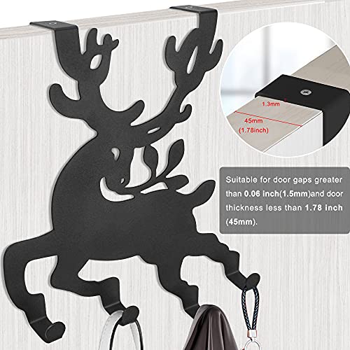 SELEWARE Decorative Deer Over The Door Hanger Hook, Heavy Duty Over Door Bathroom Robe Towel Hanger with 4 Hooks, Compact Design, Home Bedroom Office Door Storage Coat Hook, Black