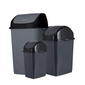 superio swing top trash can, waste bin for home, kitchen, office, bedroom, bathroom, ideal for large or small spaces - grey (3 pack- 4.5 gal, 9 gal, 13 gal)