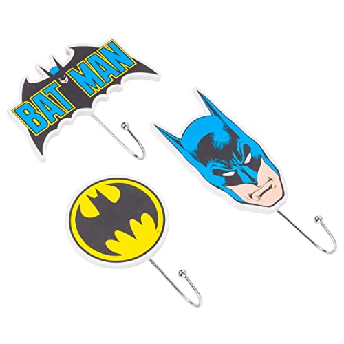 Silver Buffalo Batman Icons 3pc Die Cut Wall Hook Set, 14 x 7 Inches