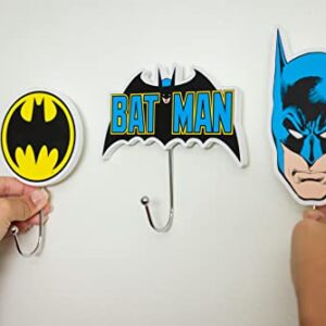 Silver Buffalo Batman Icons 3pc Die Cut Wall Hook Set, 14 x 7 Inches