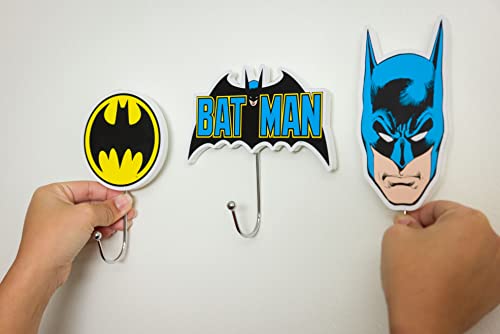 Silver Buffalo Batman Icons 3pc Die Cut Wall Hook Set, 14 x 7 Inches