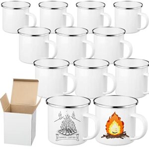 mimorou 12 pack sublimation white blanks enamel coffee mug set,12 oz camping outdoor tea camp drinking cups travel metal skinny mug with silver rim for camping picnic office home use