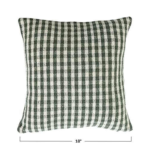 Creative Co-Op Creative Co-Op Woven Recycled Cotton Blend Pillow Gingham, Green and White