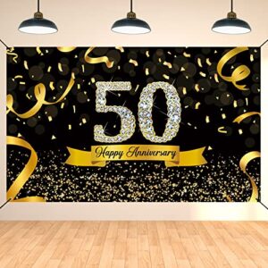 darunaxy black gold 50th anniversary party decorations happy 50th anniversary banner cheer to 50 years backdrop 50 wedding anniversary party supplies for parent 50th anniversary photography background