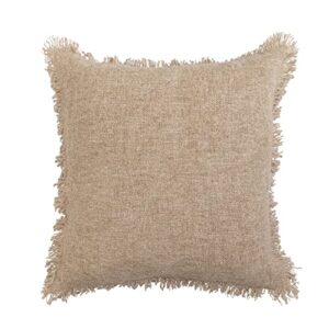 creative co-op creative co-op melange jute and cotton blend pillow with fringe, natural