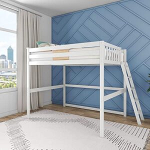 max & lily full size high loft bed with ladder on end, white, solid wood modern bed frame for kids/teens, pine, non-toxic finish, 400 lb. weight capacity, easy assembly