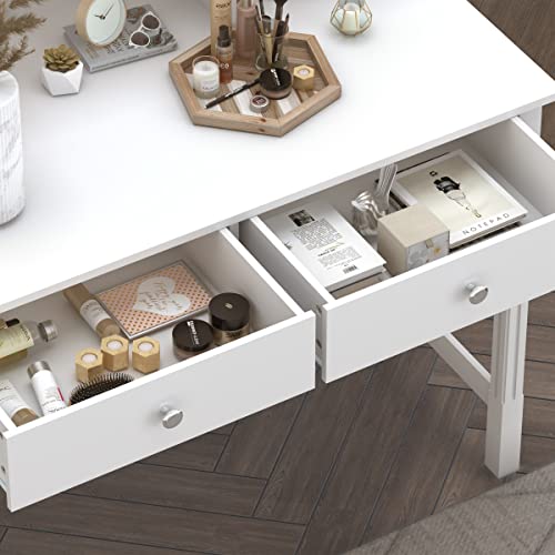 WiberWi Computer Desk with Drawers and Hutch, 43.3 inch White Home Office Desks Small Makeup Vanity Desk Table with Storage for Small Spaces Bedroom, Writing Desk Study Table