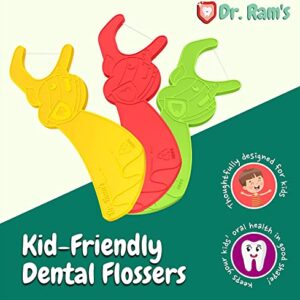 Dr. Ram's Fun Flexi Flossers for Kids - 300 Count Kids Dental Floss - Anti-Ouch Shape with Puzzle and Game - Light Citrus Fruit Scent Kid Floss