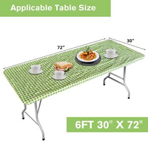 Byliable 6ft Fitted Tablecloth Rectangle Table Cover, Fitted Table Covers for 6 Foot Tables, Washable Picnic Table Cloth Indoor Outdoor Elastic Tablecloth, Green