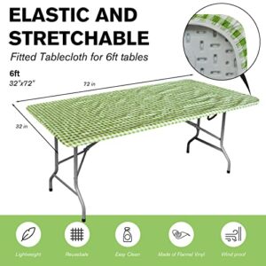 Byliable 6ft Fitted Tablecloth Rectangle Table Cover, Fitted Table Covers for 6 Foot Tables, Washable Picnic Table Cloth Indoor Outdoor Elastic Tablecloth, Green